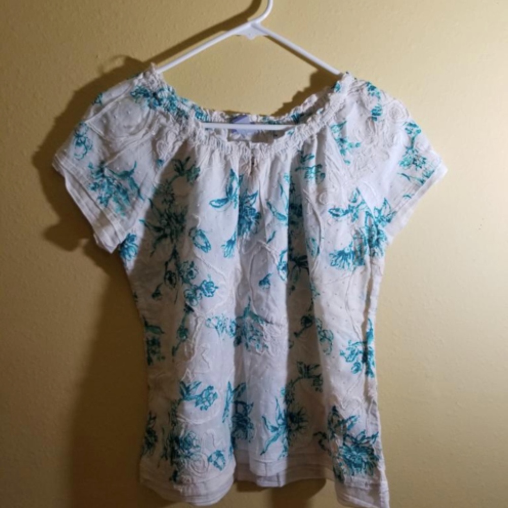 White and Blue Shirt with flowers